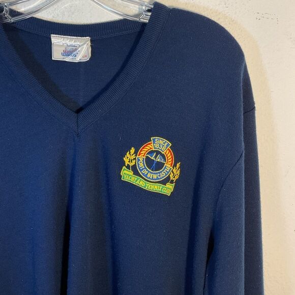 Toronto Casuals Wards Mens Sweater Large Blue Yacht Tennis Club Vtg 80s Crest - Picture 2 of 11